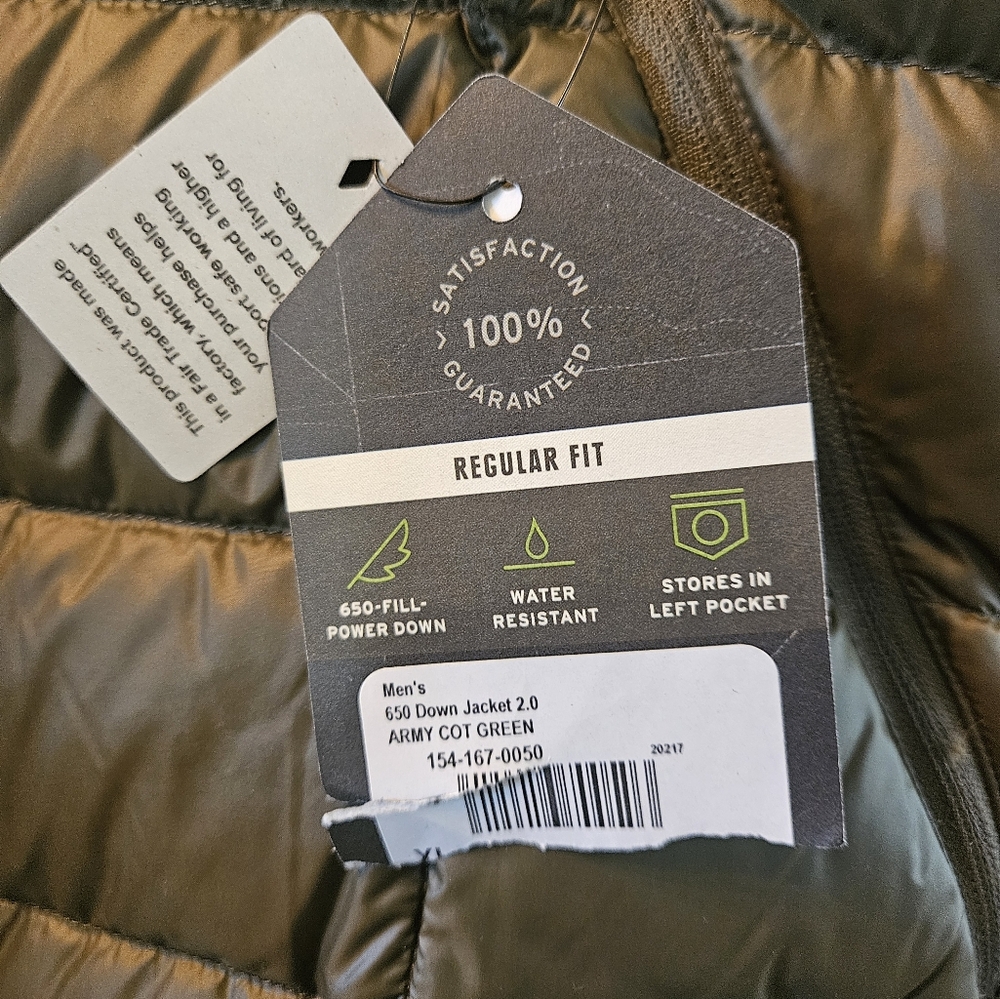 NEW Men's REI Coop Army Green 650 Down Puffer Jacket XL Regular fit - Picture 6 of 16
